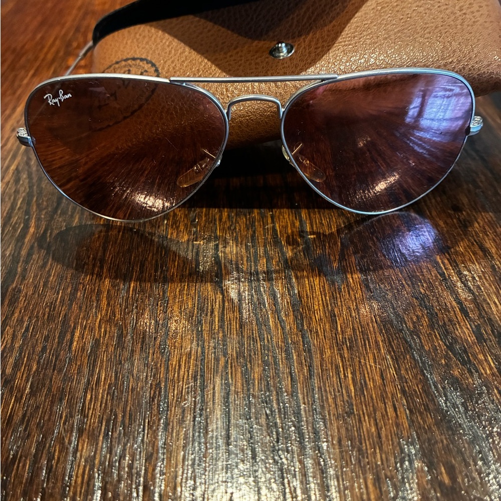 Ray-Ban Silver Frame Sunglasses with Peach/Pink Lenses